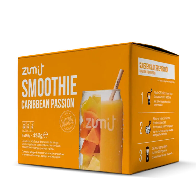 Smoothie Caribbean Passion de Zumit- Caja de 3 unidades de mango, papaya y piña para la elaboración de smoothies en casa