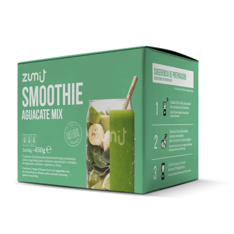 Smoothie Aguacate Mix de Zumit- Caja de 3 unidades de aguacate, limón, plátano y col rizada para la elaboración de smoothies en casa