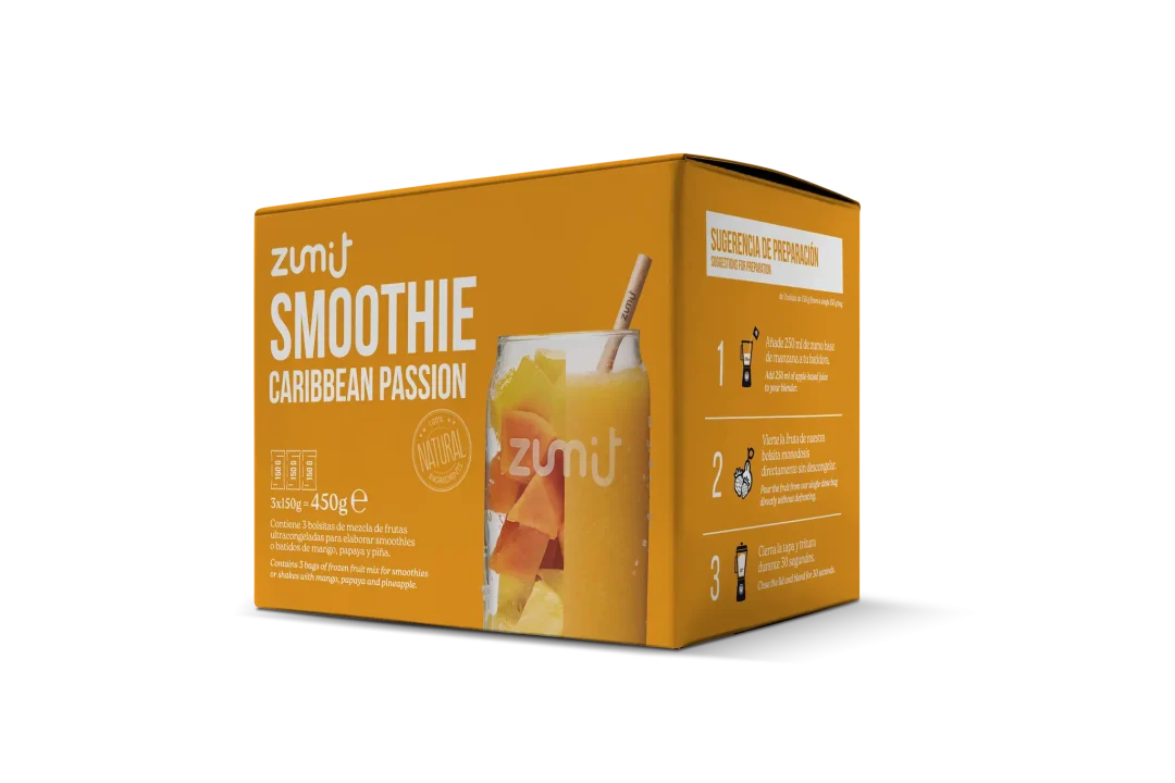 Smoothie Caribbean Passion de Zumit- Caja de 3 unidades de mango, papaya y piña para la elaboración de smoothies en casa