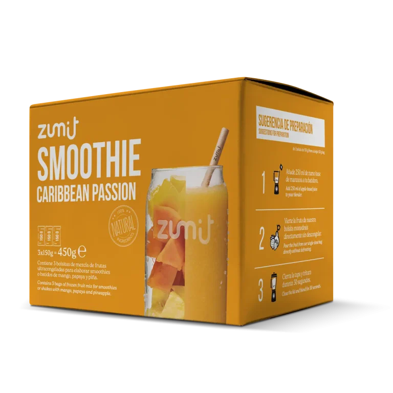 Smoothie Caribbean Passion de Zumit- Caja de 3 unidades de mango, papaya y piña para la elaboración de smoothies en casa