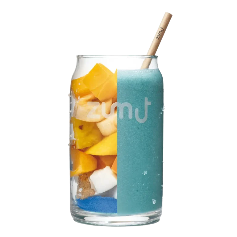 Smoothie Blue Lightning de Zumit- Caja de 20 unidades de mango, plátano, piña, melocotón, coco y espirulina azul